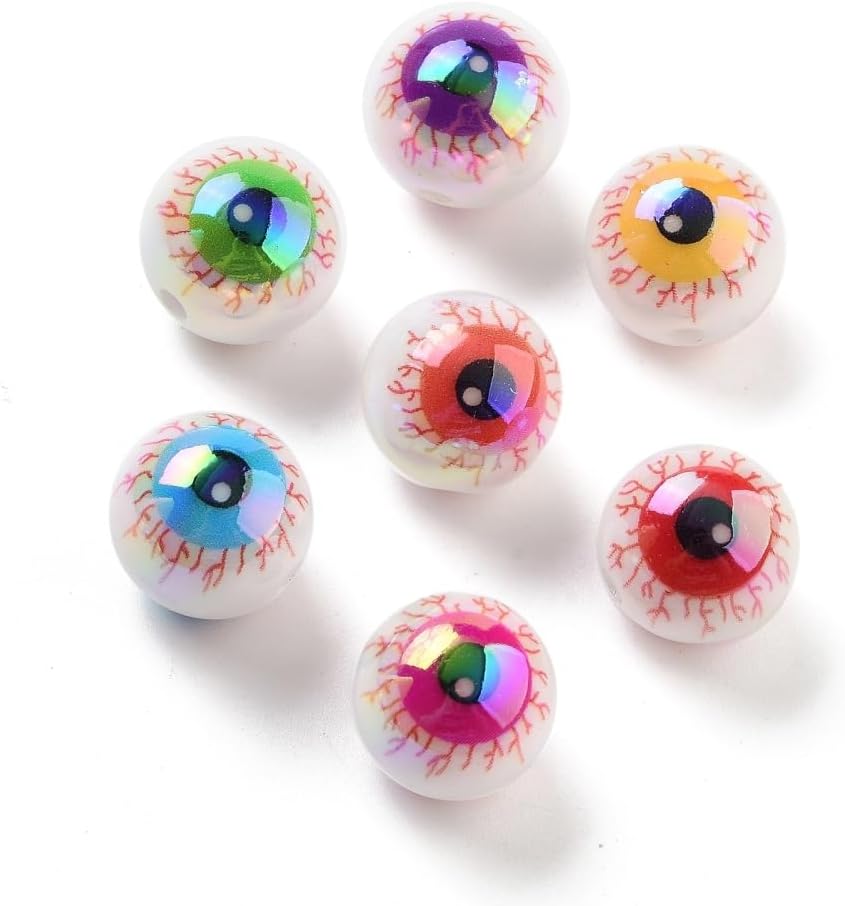 200 pcs Random 15mm Acrylic Eyeballs UV Plating Round Eye Spacer Beads Lucky ...