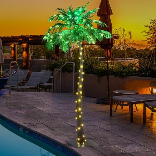 Lightshare 7 Feet Palm Tree 152LED Lights Artificial Fake Tree Decoration for Tiki Bar Outside Patio Porch Pool Christmas Nativity
