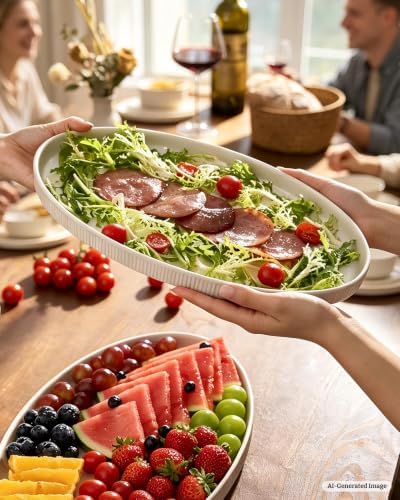 famiware Large Serving Platters Set of 3 Sizes - Oval, Matte White