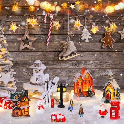 Zubebe 64 Pcs LED Christmas Village Houses Holiday Town Scene Set,Classic
