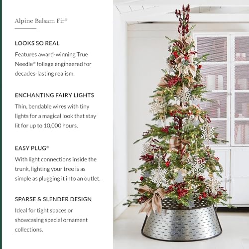 Balsam Hill 9ft Pre-Lit Alpine Balsam Fir - Sparse Artificial Christmas Tree with 600 Clear LED Fairy Lights, Pre-Fluffed Memory Wire Branches & Easy Plug Technology for Statement Spaces