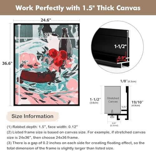 20x30 Canvas Floater Frame for Impressionism Landscape Art,Black