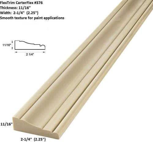 #376 Beaded Flexible Casing Molding: 11/16" Thick x 2.25" Wide - for Gentle Arches, Curved Walls and Straight Runs (8' feet Long - 96" Long)