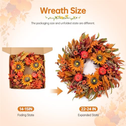 Harvest Fall Wreaths for Front Door - Farmhouse Thanksgiving Wreath Decor