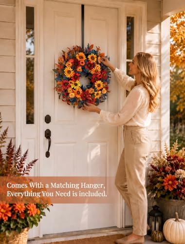 NUPTIO Fall Wreath for Front Door: 26 Inch Autumn Decor with Sunflower