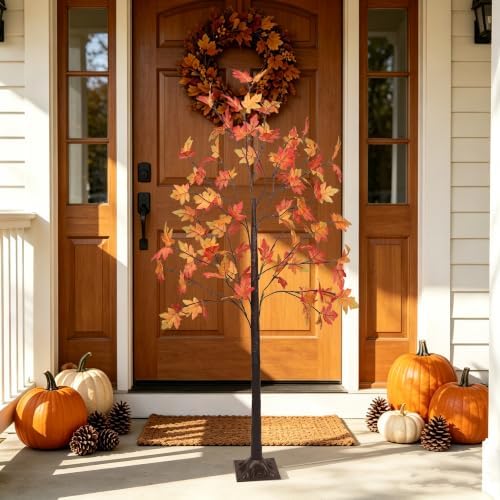 DR.DUDU 5 FT Lighted Fall Maple Tree, Fall Decorations for Home