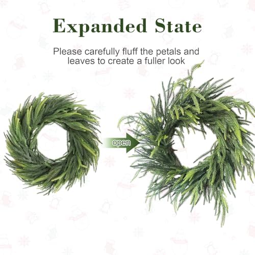 24 Inch Real Touch Norfolk Pine Christmas Wreath for Front Door Outside