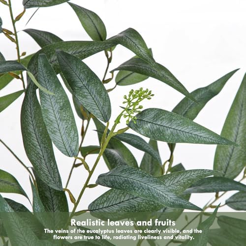 Eucalyptus Trees Artificial Indoor - 2PCS 5FT Tall Faux Eucalyptus Plants in White Planter, Fake Plant Décor for Farmhouse Bedroom Office Room Hallway Decoration