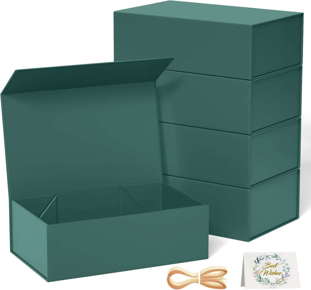 RYDDOY 5 Pack Green Gift Box, 9.5x6x3'' Gift Boxes with Lids for Presents