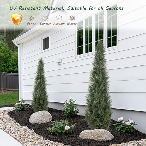 Bellacat 5ft UV Resistant Artificial Topiary Trees Outdoor, 60in Faux Cedar Tree with Full & Realistic Leaves, Fake Cypress Tree for Front Door Proch Patio Deck Balcony Yard Decor 2Pack