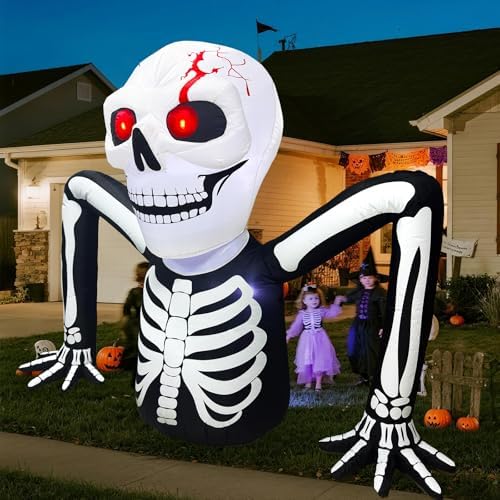 7 FT Halloween Inflatables Skeleton Decoration,Large Skeleton Halloween Decor，Giant Ground Breaking Skeleton Blow Up Yard Decorations Built-in LED for Outdoor Garden, Lawn