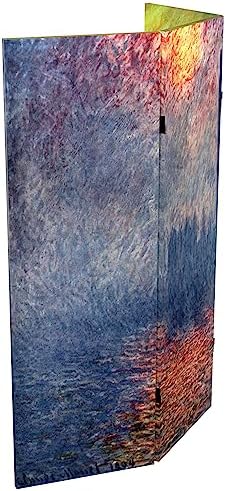 Red Lantern Double Sided Works of Monet Canvas Folding Screen - Impression Sunrise/Houses of Parliament, 4 ft Short - 3 Panel