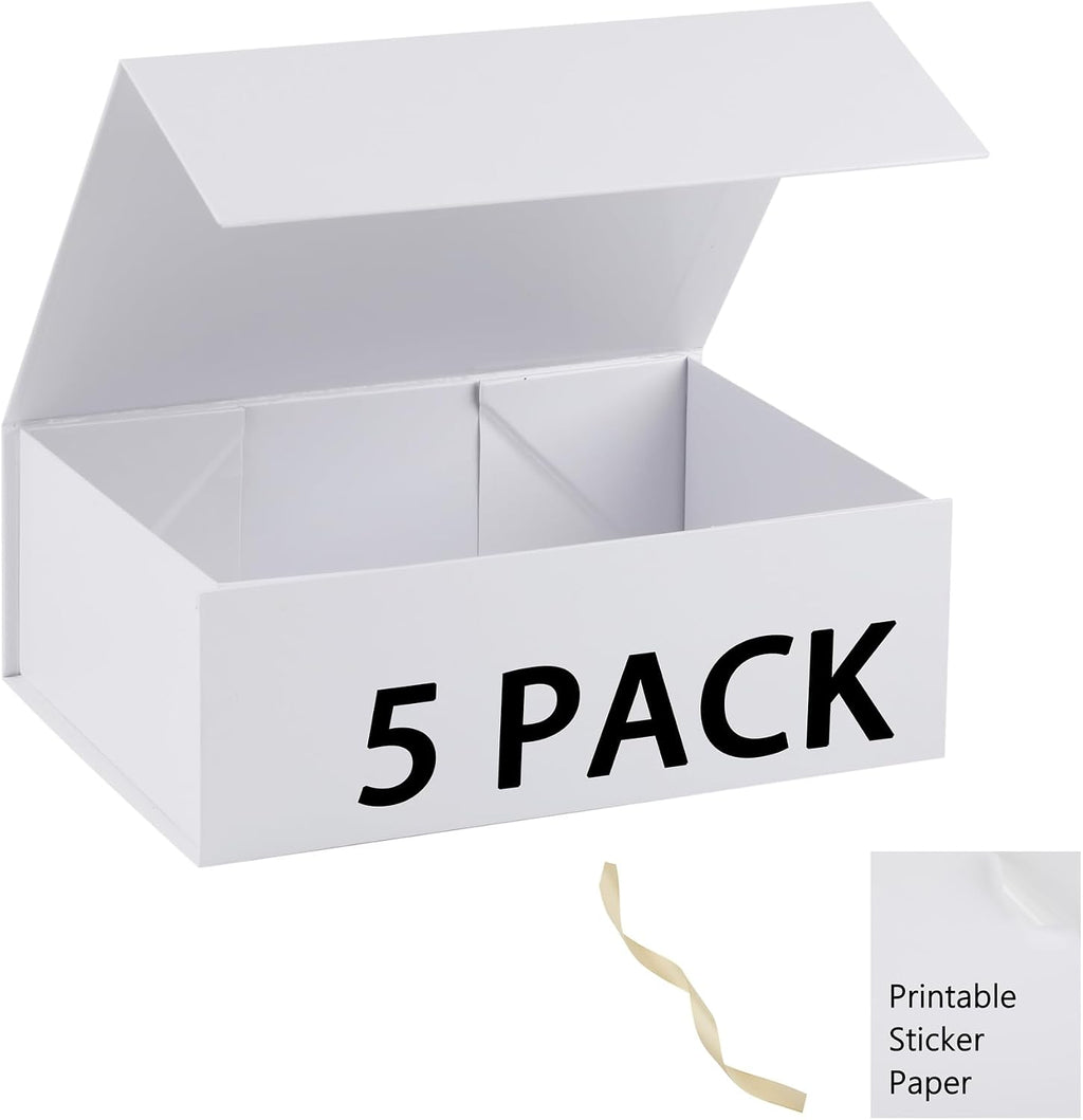 White Gift Box,13x11x5.3 Large Gift Boxes With Lids For Presents Includes Ribbon And Diy Printable Sticker Paper,Bridesmaid Proposal Box,Magnetic Gift Box For Birthday,Wedding,Graduation