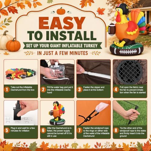 TISEJOY 6FT Football Inflatable Turkey, Thanksgiving Inflatables Outdoor