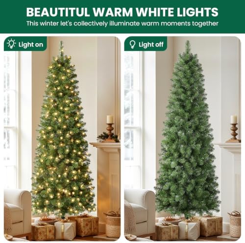 SHareconn Prelit Artificial Pencil Christmas Tree 6FT & Warm White Lights