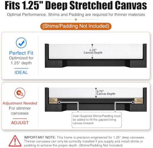 Canvas Floater Frame for 1”–1.25”Deep Gallery Wrapped Canvas, Wood-Look Floating Frame Wall Artwork for Oil Paintings, Gallery Bedroom, Living Room, Studio, Made in USA (Black,12x16)