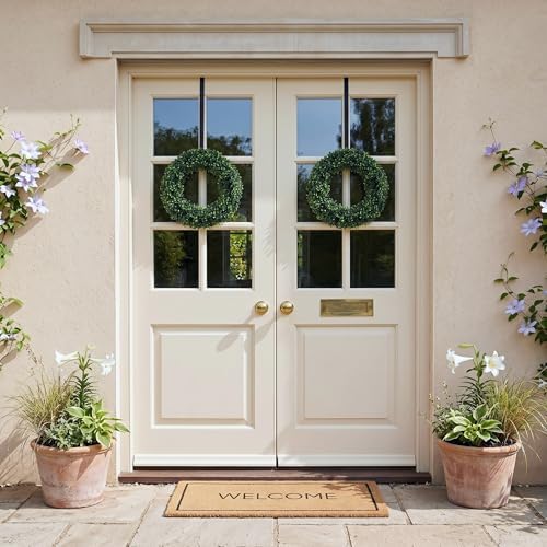 Pure Garden Round Boxwood Wreath for Front Door, Green, 19.5” x 2.5”