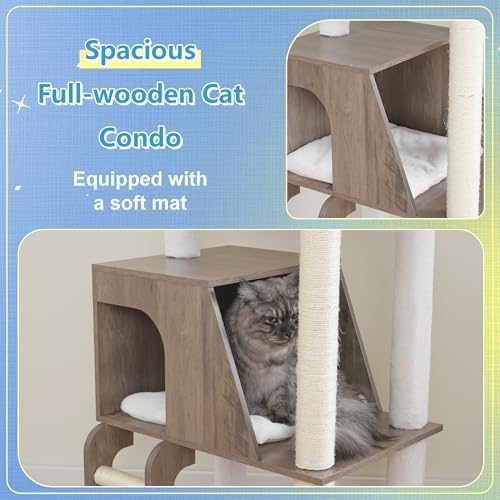 Hey-brother Wooden Cat Tree, Furniture Tower with Large Platforms, MPJ121SG