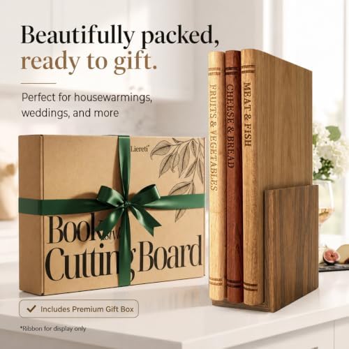 Premium Book Cutting Board Set with Stand – 100% Natural Solid Wood Boards