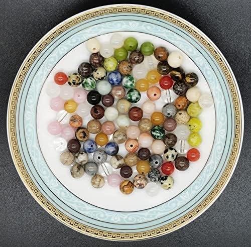 1200pcs 6mm Natural Round Stone Beads Real Gemstone Beading Loose Gemstone Hole Size 1mm DIY Smooth Beads for Bracelet Necklace Earrings Jewelry Making,Box Packed(24 Material -B,6mm)