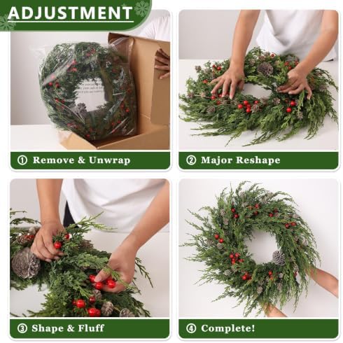 24" Artificial Christmas Cedar Wreath with Berry for Front Door Decoration
