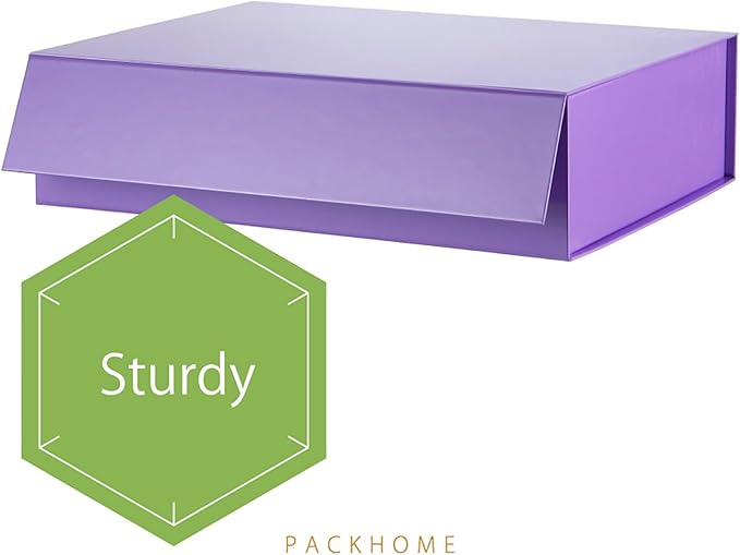 PACKHOME 6 Large Gift Boxes 13.5x10x3.5 Inches, Sturdy Shirt Boxes with Magnetic Lids for Multiple Occasions (Glossy Purple)