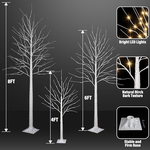 iBaycon 4FT 6 FT and 8FT Christmas Birch Trees, Artificial Tree Xmas Lights