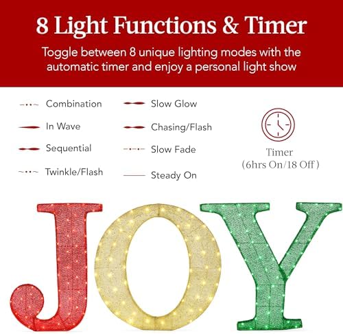 Best Choice Products 3-Piece Christmas Joy Yard Decoration, 32in 3D Lighted Outdoor Holiday Décor w/ 150 LED Lights, Ground Stakes - Red/Gold/Green