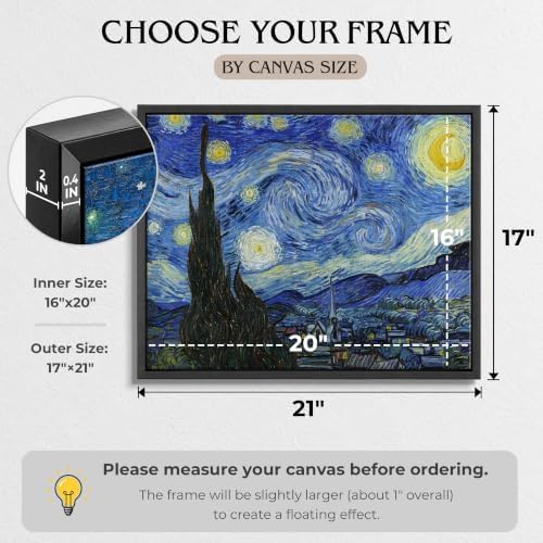 16x20 Inch Canvas Floater Frame for 1–1.25" Deep Canvas, Black