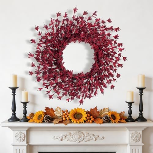 GTIDEA 26" Fall Wreaths for Front Door Outside Large Autumn Wreath Burgundy
