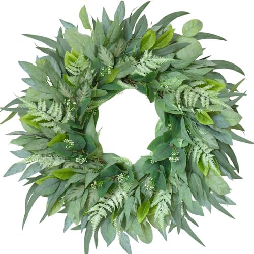 26 Inch Artificial Olive Eucalyptus Wreath for Front Door,Porch,Wall,Window