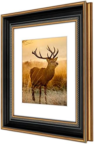 AUEAR 11x14 Picture Frame for 8x10 Photo,Real Glass,Ornate Gold Black Frame
