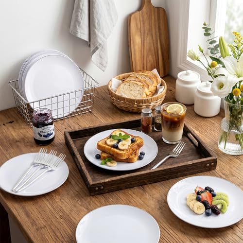Rubtlamp 100Pcs Plastic Dessert Plates 7.5inch,100Pcs Disposable Silver Forks,White Plastic Plates With Silver Rim, Small Plastic Plates,Dessert Plates With Forks for Appetizer Cake