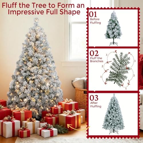 Yaheetech 4.5ft Pre-Lit Snow Flocked Artificial Christmas Tree, 100 Lights