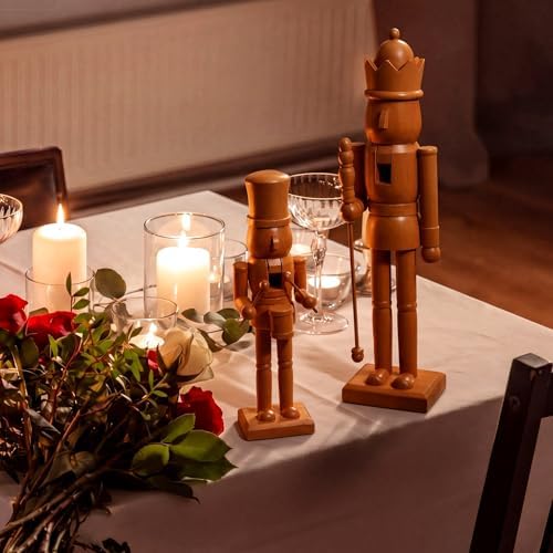 2pc Christmas Nutcracker Figures, Light Brown, Wooden