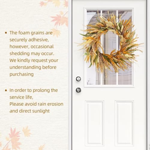 22in Fall Harvest Grain Wheat Farmhouse Wreaths for Front Door