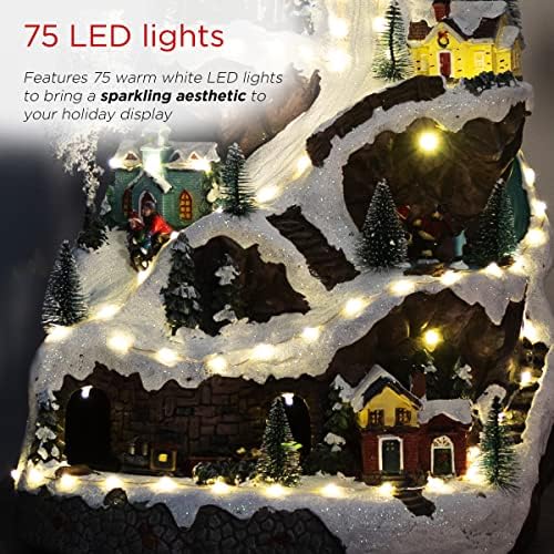 Alpine Corporation 18" Tall Indoor Animated Winter Wonderland Set with 75 LED Lights, Music, Moving Train, Tabletop Christmas Decoration