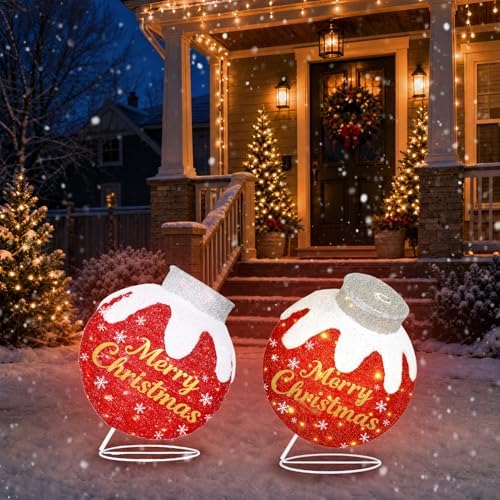 Outdoor Christmas Ball Ornaments, Pop Up Lighted Ball with DIY Sticker