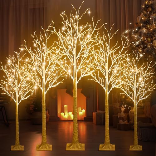 Aurelema 5 Pcs Lighted Birch Tree, 4ft 6ft 8ft, Warm White
