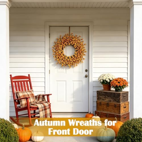 26 Inch Large Golden Yellow Fall Wreaths for Front Door, Fall Door Wreath