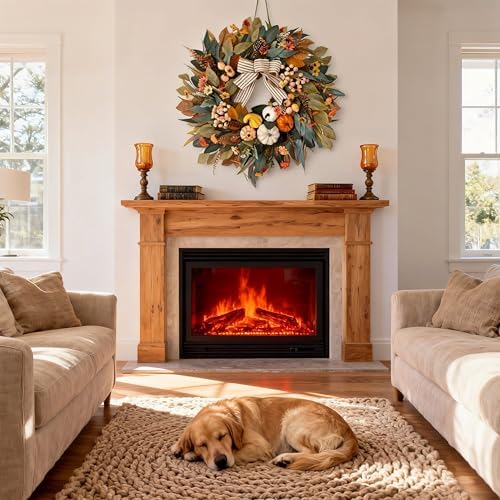 HipTree 24 Inch Fall Wreath for Front Door,Pumpkin Wreath Farmhouse Decor