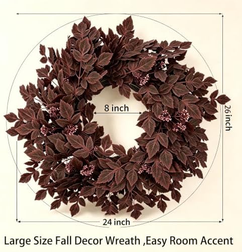GIAUMA 26" Fall Artificial Cimicifuga Leaves Wreath for Front Door Burgundy