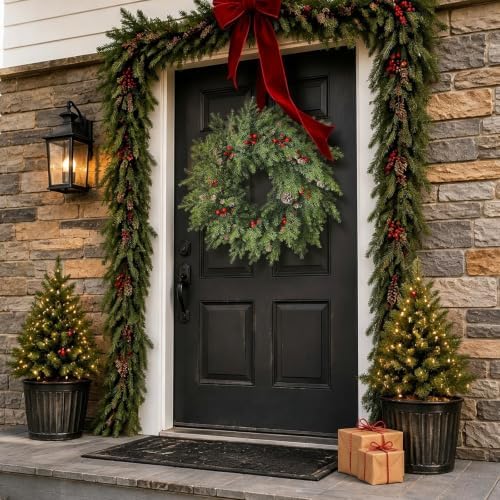 24"Artificial Norfolk Pine Wreath with Berry for Christmas Front Door Decor