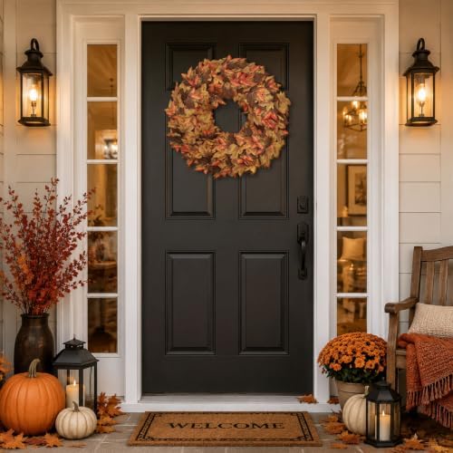 20" Fall Wreath for Front Door, Artificial Maple Leaves Autumn Wreath