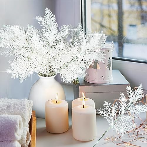 Cindeer 100 Pcs Christmas Tree Picks Sprays Glitter 10.2 in,White