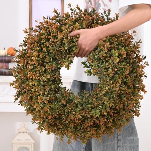 Waipfaru 26'' Fall Boxwood Wreath for Front Door Decor, Orange