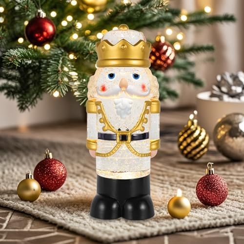Nutcracker Christmas Snow Globe Lantern with 8 Music Songs & 6H Timer Water Snow Globe Lantern USB & Battery Operated for Christmas Festival Decorations Gifts (Gold Nutcracker)