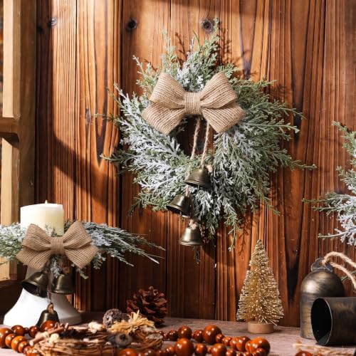 Civaner 8 Pcs 10" Mini Christmas Cabinet Wreaths with Bells and Ribbon