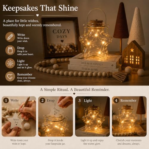 Farmhouse Home Decor Set, Glass Star Fairy Light, Lighted House & Trees