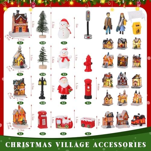 Zubebe 64 Pcs LED Christmas Village Houses Holiday Town Scene Set,Classic